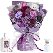 Emibele Preserved Flower Bouquet Gifts for Mom,Purple Eteranl Roses Bouquets with Bear, Gifts for Her Women Wife Grandma on Valentines Mothers Day Birthday Anniversary
