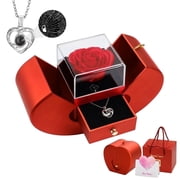 Emibele Preserved Rose Flower with Heart Necklace, Eternal Red Rose Gift for Her Women Wife Grandma on Anniversary Birthday Valentines Mothers Day