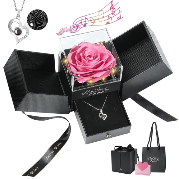 Emibele Preserved Rose Gifts for Women, Eternal Flower Rose Gifts with Heart Necklace for Her Wife Mom Grandma on Mothers Day Birthday Anniversary
