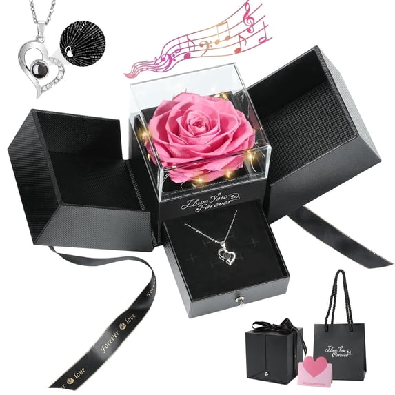 Emibele Preserved Rose Gifts for Women, Eternal Flower Rose Gifts with Heart Necklace for Her Wife Mom Grandma on Mothers Day Birthday Anniversary