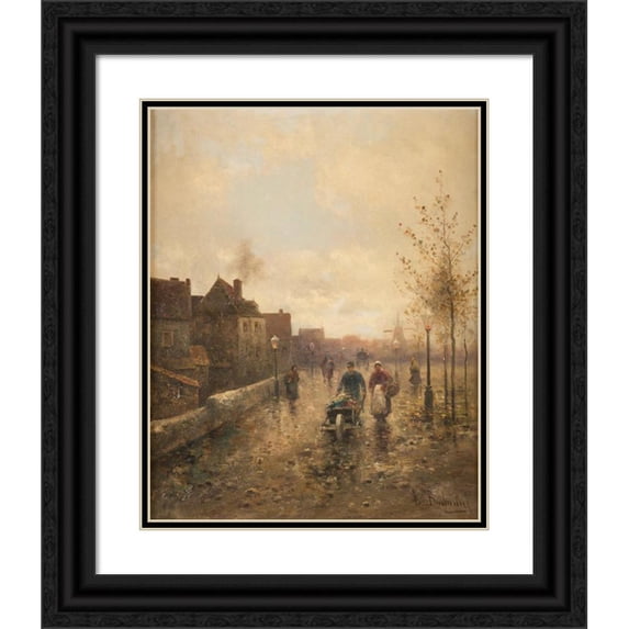 Emil Barbarini 12x14 Black Ornate Wood Framed Double Matted Museum Art Print Titled: On the Boulevard