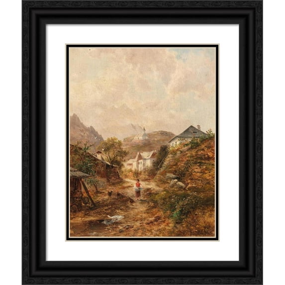 Emil Barbarini 12x14 Black Ornate Wood Framed Double Matted Museum Art Print Titled: Village
