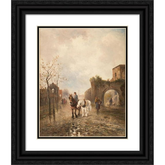 Emil Barbarini 15x18 Black Ornate Wood Framed Double Matted Museum Art Print Titled - Farmers with Cattle