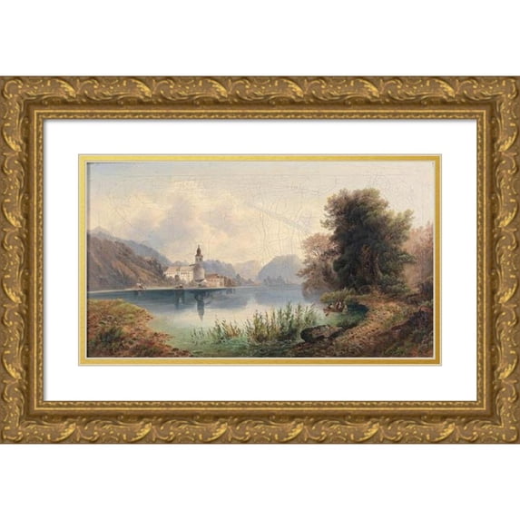 Emil Barbarini 24x15 Gold Ornate Framed and Double Matted Museum Art Print Titled - View of Sankt Wolfgang