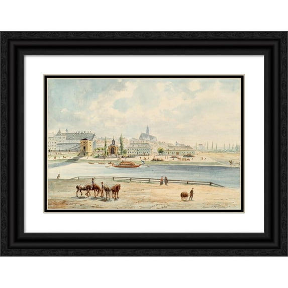 Emil Hütter 14x11 Black Ornate Wood Framed Double Matted Museum Art Print Titled: The Schanzelmaut in Vienna (1860)