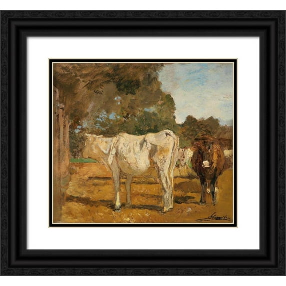 Emil Jakob Schindler 13x12 Black Ornate Wood Framed Double Matted Museum Art Print Titled: Cows