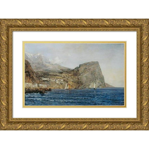 Emil Jakob Schindler 18x13 Gold Ornate Wood Frame and Double Matted Museum Art Print Titled - Coastal Landscape in Dalmatia (1890)