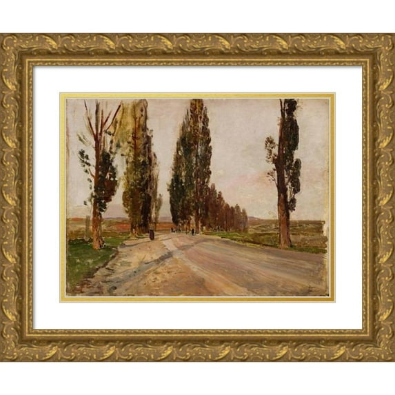 Emil Jakob Schindler 18x15 Gold Ornate Wood Frame and Double Matted Museum Art Print Titled - Boulevard of Poplars Near Plankenberg (circa 1890)