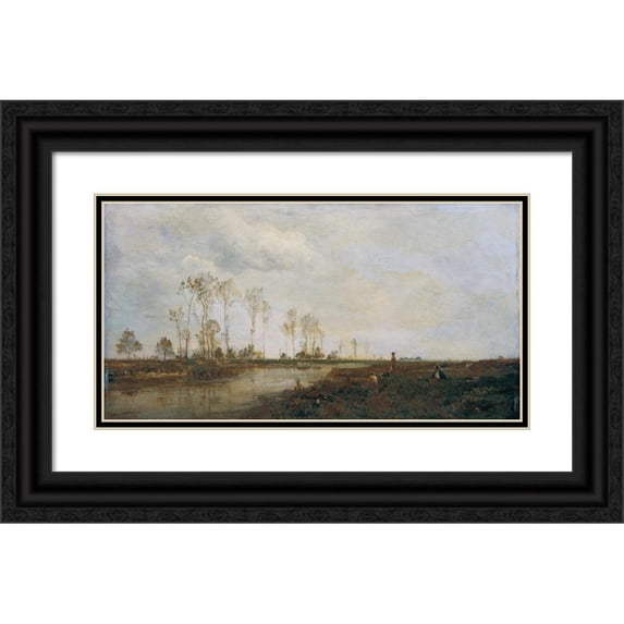 Emil Jakob Schindler 24x14 Black Ornate Framed Double Matted Museum Art Print Titled: At the Thaya Near Lundenburg I (1877)
