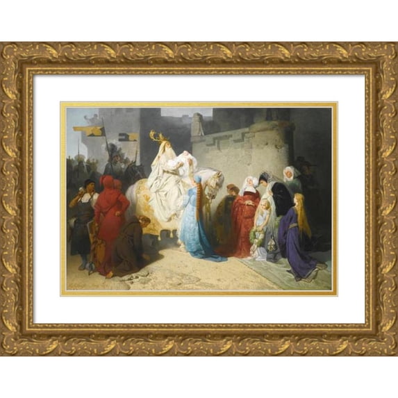 Emil Lauffer 18x14 Gold Ornate Wood Frame and Double Matted Museum Art Print Titled - Merlin Presenting the Future King Arthur (1873)