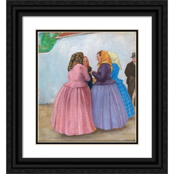 Emil Orlik 12x13 Black Ornate Wood Framed Double Matted Museum Art Print Titled: Slovak Farmers (1902)