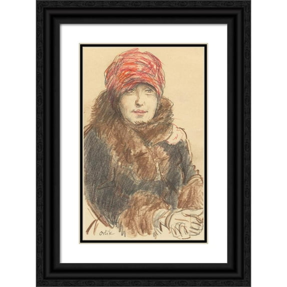 Emil Orlik 13x18 Black Ornate Wood Framed Double Matted Museum Art Print Titled - Woman in Hat and Coat (First Third 20th Century)