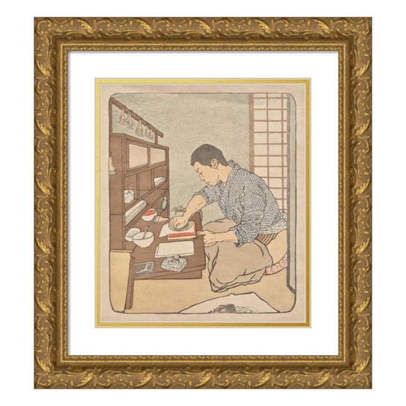 Emil Orlik 15x17 Gold Ornate Wood Frame and Double Matted Museum Art Print Titled - The Japanese Printer (1900-1901)