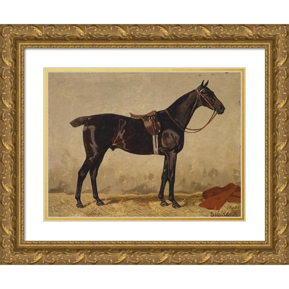 Emil Volkers 18x14 Gold Ornate Wood Frame and Double Matted Museum Art Print Titled - Rappe (1902)