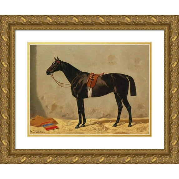 Emil Volkers 24x19 Gold Ornate Framed and Double Matted Museum Art Print Titled - Black Horse in the Stable