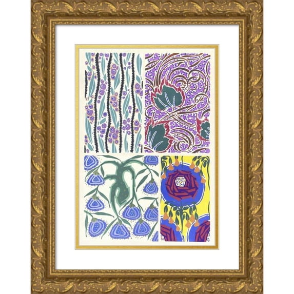 Emile-Allain Séguy 11x14 Gold Ornate Wood Frame and Double Matted Museum Art Print Titled - Floreal; New Pl.04 Drawings and Colors (1925)