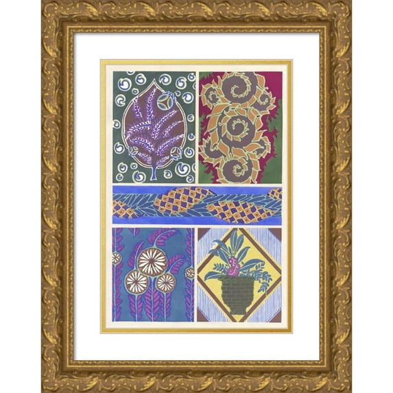 Emile-Allain Séguy 18x24 Gold Ornate Framed and Double Matted Museum Art Print Titled - Floreal; New Pl.05 Drawings and Colors (1925)