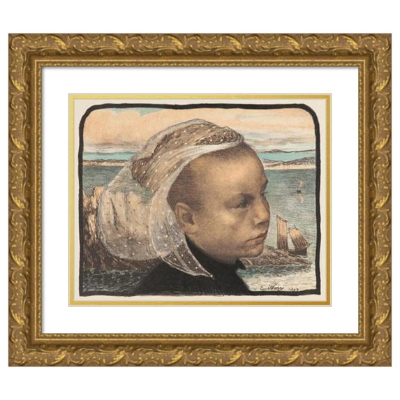 Emile Auguste Wery 18x15 Gold Ornate Wood Frame and Double Matted Museum Art Print Titled - Bretagne (1897)