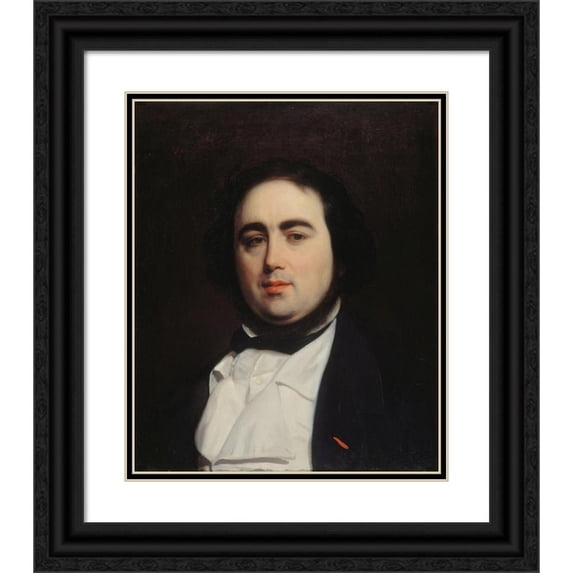 Emile Champmartin 12x14 Black Ornate Wood Framed Double Matted Museum Art Print Titled: Portrait of Jules Janin (1804-1874), Writer and Critic (1839)