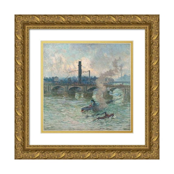 Emile Claus 12x12 Gold Ornate Wood Frame and Double Matted Museum Art Print Titled - Mist, Steam and Smoke on the Thames (1916)