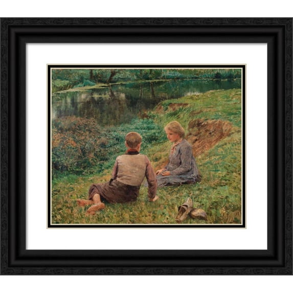 Emile Claus 14x12 Black Ornate Wood Framed Double Matted Museum Art Print Titled: Children in a Landscape