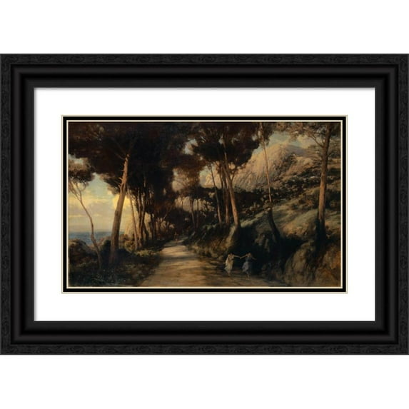 Emile François David 18x12 Black Ornate Wood Framed Double Matted Museum Art Print Titled - Landsape on Capri, Called the Route of Tiberius (1878)