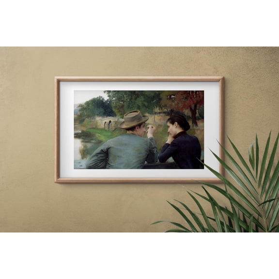Emile Friant - Les Amoureux. Lovers Poster, Autumn Evening Landscape, Couple, Kitchen Wall Art, Art Poster, Home Decor, Stretched Canvas Size 16x24