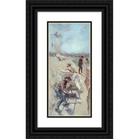 Emile-Henri Blanchon 13x24 Black Ornate Framed Double Matted Museum Art Print Titled: Square Establishment Work (1890)
