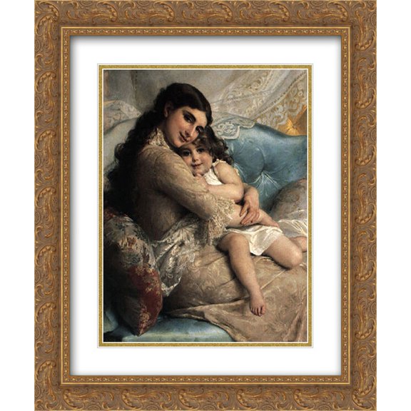 Emile Munier 2x Matted 20x24 Gold Ornate Framed Art Print 'Portrait of a Mother and Daughter'