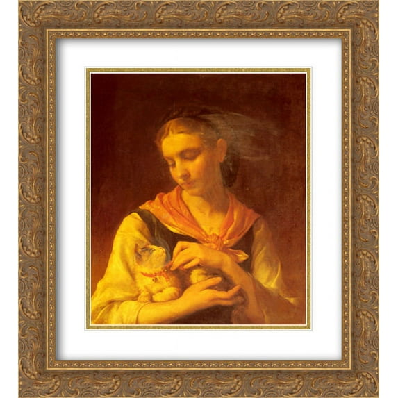 Emile Munier 2x Matted 20x24 Gold Ornate Framed Art Print 'The Favorite Kitten'