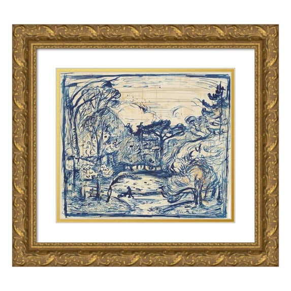 Emile Othon Friesz 17x15 Gold Ornate Wood Frame and Double Matted Museum Art Print Titled - Forest Interior with Firewood. La Cote De Grace, Honfleur. (1904 - 1907)
