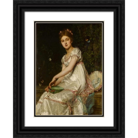 Emile Villa 14x18 Black Ornate Wood Framed Double Matted Museum Art Print Titled - Releasing Butterflies