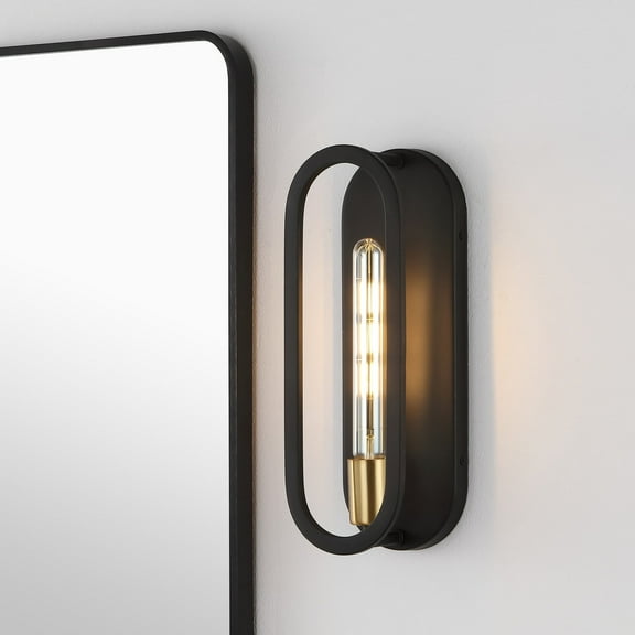 Emilia 4.75" 1-Light Bohemian Farmhouse Iron LED Sconce, Oil Rubbed Bronze/Brass Gold