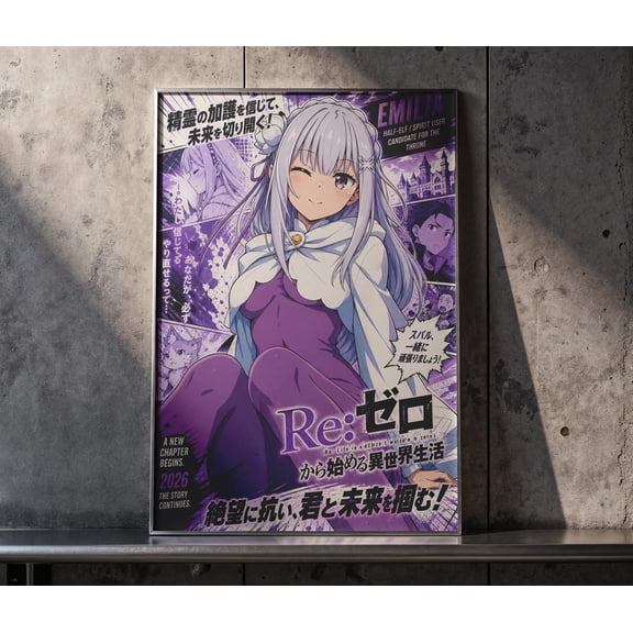 Emilia Anime Poster - Re Zero Wall Art Unframed Size 24''x36'' GooGate