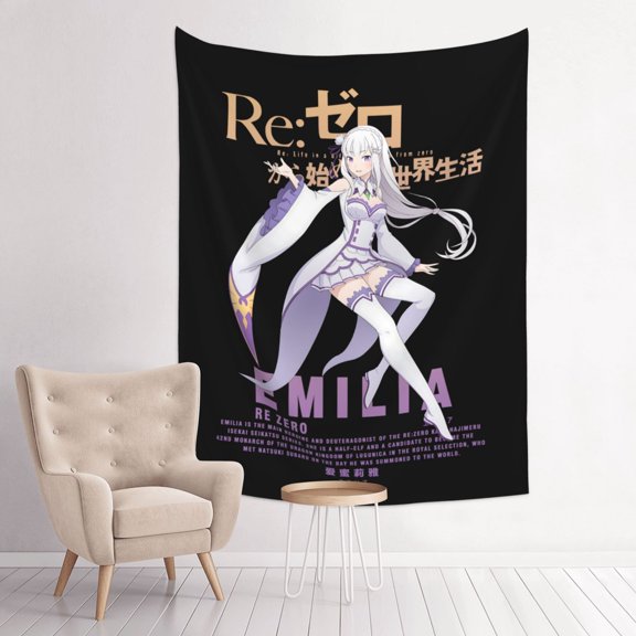 Emilia Re Zero Anime Tapestry Indian Wall Hanging Tapestries Room Decor For Bedroom Living Room Dorm