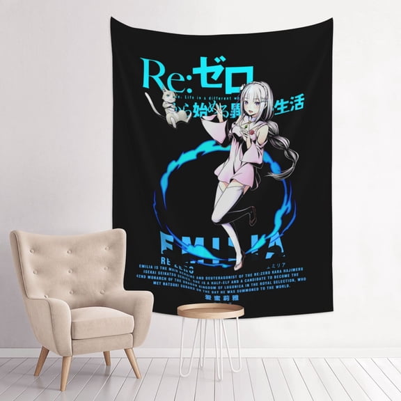 Emilia Re Zero Anime Tapestry Indian Wall Hanging Tapestries Room Decor For Bedroom Living Room Dorm
