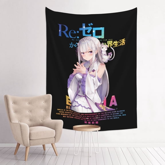 Emilia Re Zero Anime Tapestry Indian Wall Hanging Tapestries Room Decor For Bedroom Living Room Dorm
