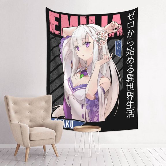 Emilia Re Zero Anime Tapestry Indian Wall Hanging Tapestries Room Decor For Bedroom Living Room Dorm