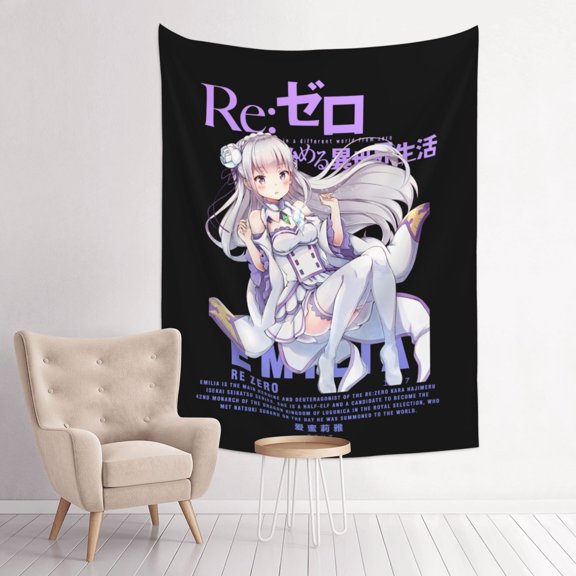 Emilia Re Zero Anime Tapestry Indian Wall Hanging Tapestries Room Decor For Bedroom Living Room Dorm