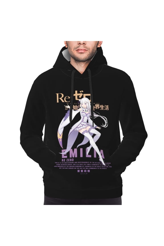 Emilia Re Zero Hoodies For Men Hoodie Pullover Long Sleeve Hooded Sweatshirt With Pockets