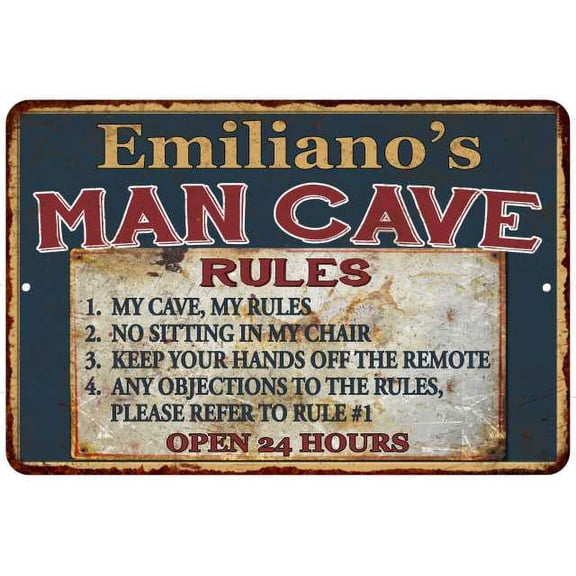 Emiliano's Man Cave Rules Chic Rustic Green Sign Home 8x12 Metal 108120049943