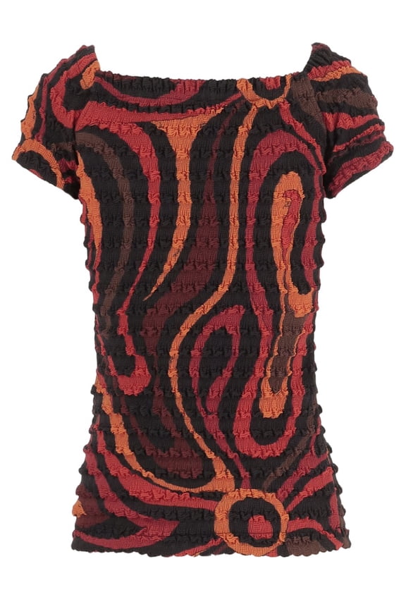 Nylon Top With Crinkled Texture And Abstract Pattern (Women's)