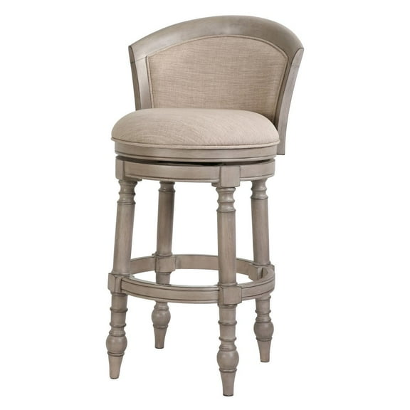New Ridge Home Goods Emily 31" Wood Barrel-Back Bar Stool with Swivel and Upholstered Seat and Back