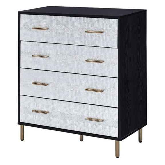 Emily 37 Inch Wood Tall Dresser Chest 4 Drawers Gold Handles Black - Saltoro Sherpi