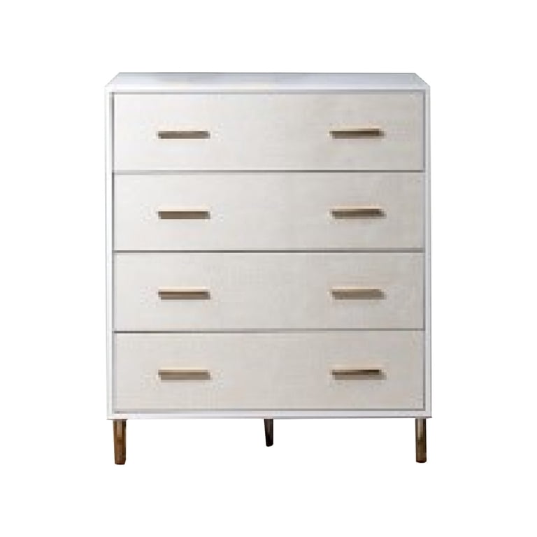 Emily 37 Inch Wood Tall Dresser Chest 4 Drawers Gold Handles White