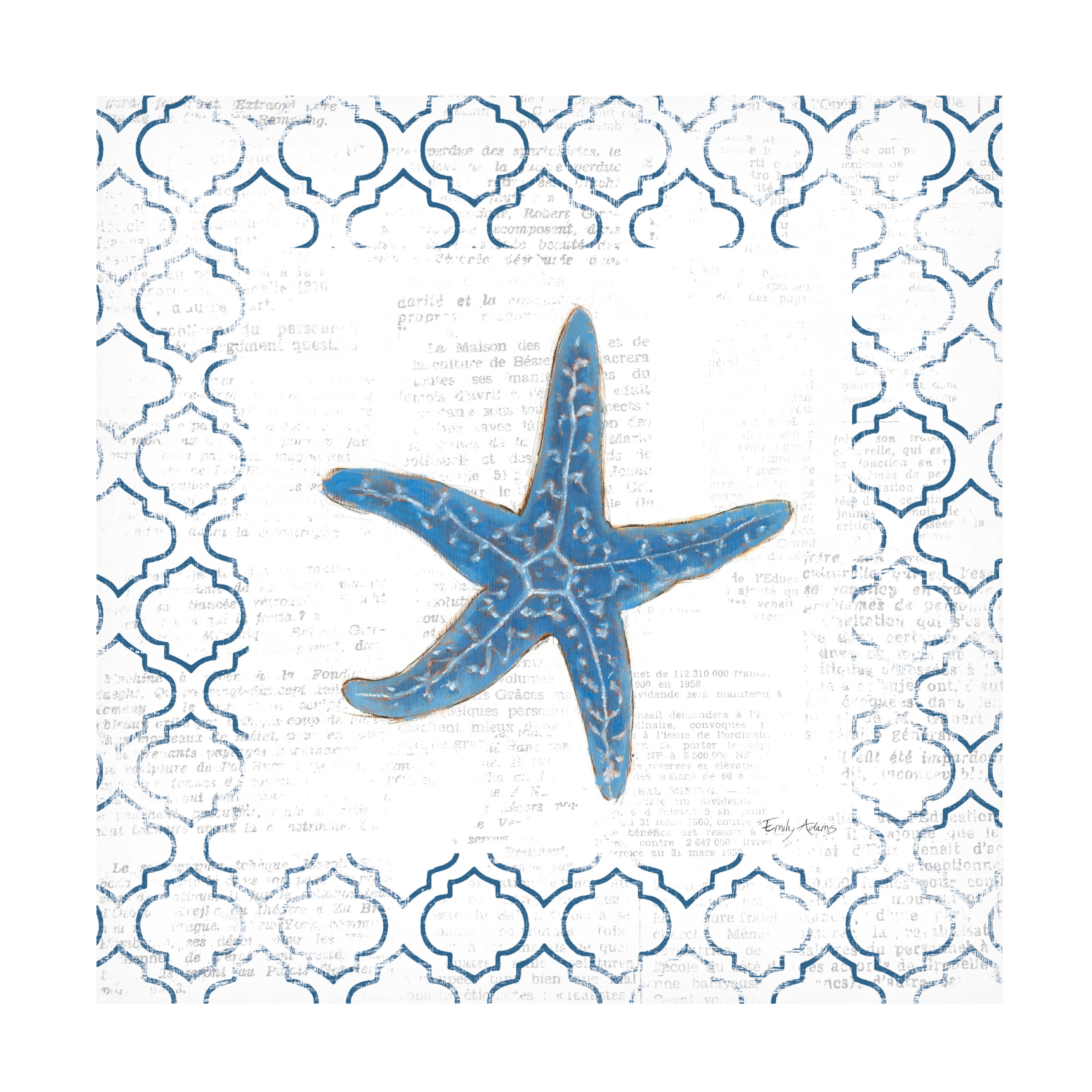 Emily Adams 'Navy Starfish on Newsprint' Canvas Art