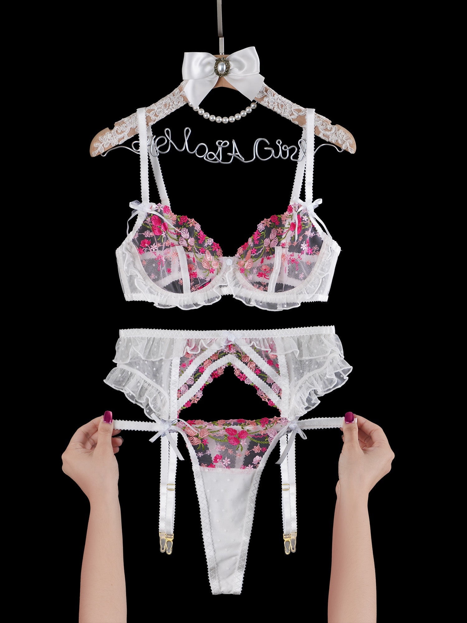 Emily Blossom Kiss Lingerie Set (WHITE, 3XL)