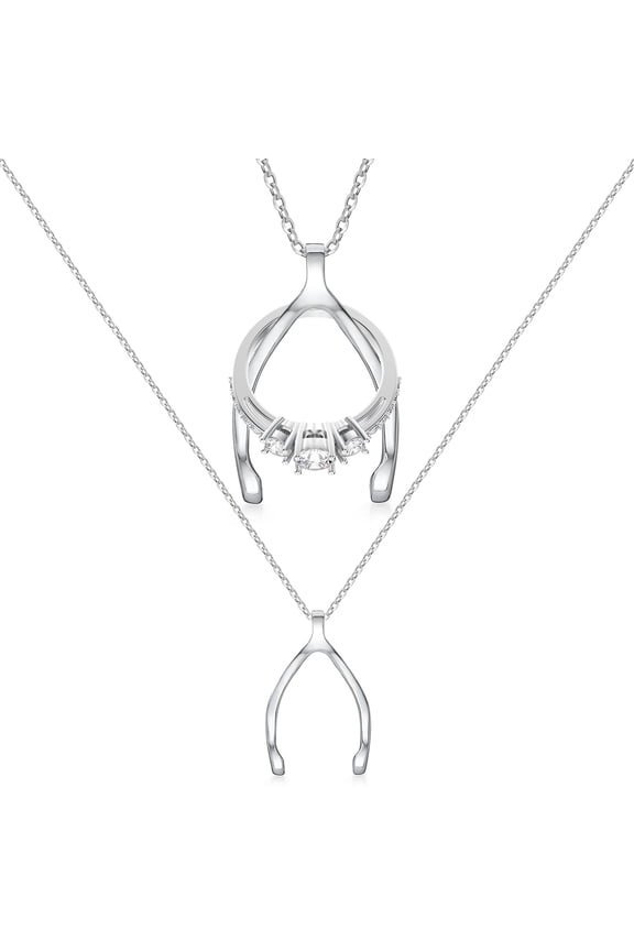 Ring Holder Necklace - Sterling Silver Ring Keeper Necklaces - Women & Men Wedding Ring Holder Necklace - Cute Necklace Jewelry for Women, Wife, Nurse, Doctor - Wishbone Ring Necklace Holder
