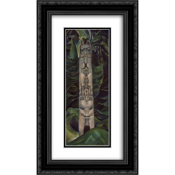 Emily Carr 2x Matted 14x24 Black Ornate Framed Art Print 'Totem and Forest'