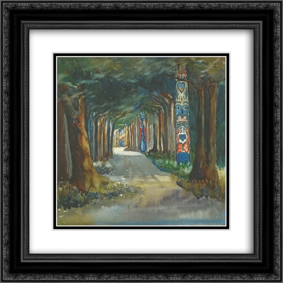 Emily Carr 2x Matted 20x20 Black Ornate Framed Art Print 'Totem Walk at Sitka'